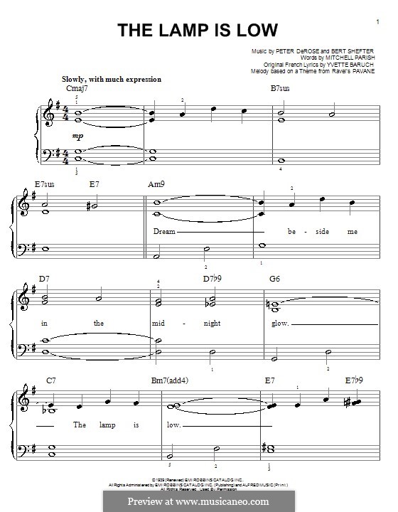 The Lamp Is Low: For piano by Peter de Rose