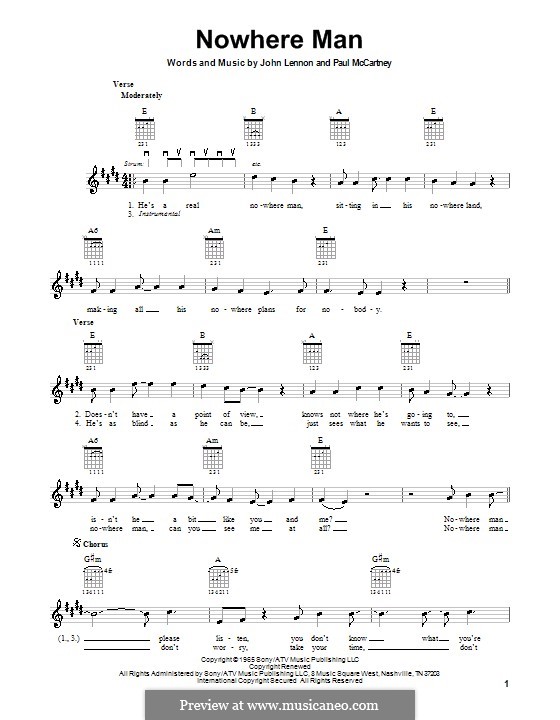 Nowhere Man (The Beatles): For electric guitar by John Lennon, Paul McCartney