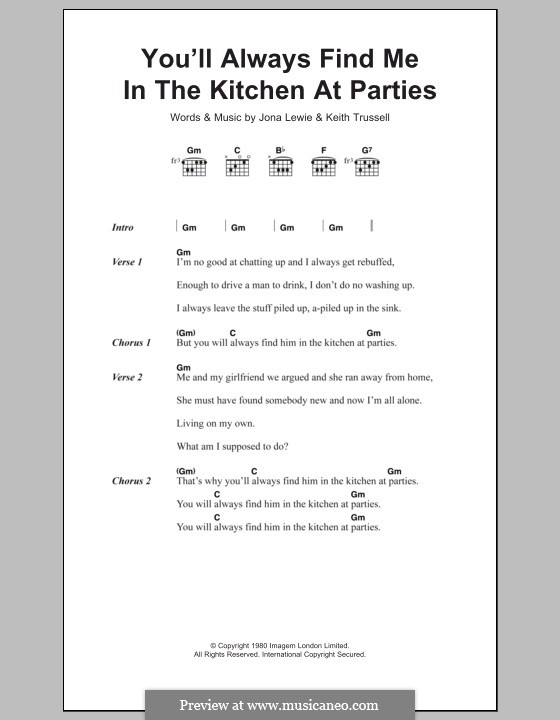 You'll Always Find Me in the Kitchen at Parties: Lyrics and chords by Jona Lewie, Keith Trussell