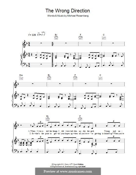 The Wrong Direction (Passenger): For voice and piano (or guitar) by Michael Rosenberg