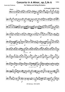 Concerto for Violin and Strings No.6 in A Minor, RV 356: Full score, parts by Antonio Vivaldi