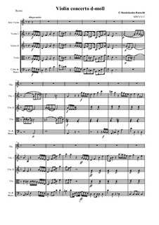 Concerto for Violin and String Orchestra in D Minor, MWV O 3: Score and parts by Felix Mendelssohn-Bartholdy