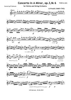 Concerto for Violin and Strings No.6 in A Minor, RV 356: Full score, parts by Antonio Vivaldi