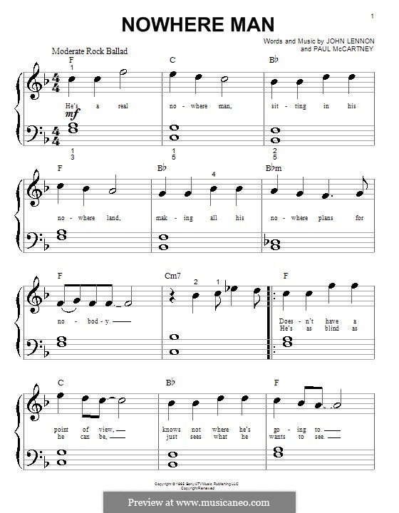 Nowhere Man (The Beatles): For piano by John Lennon, Paul McCartney