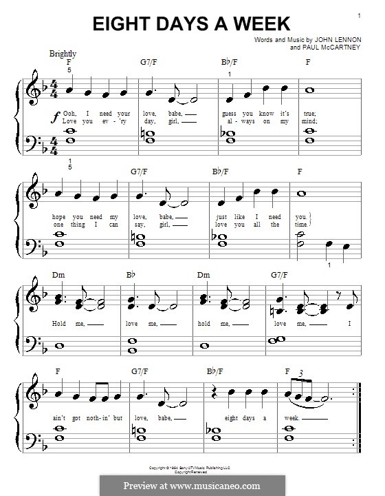 Eight Days a Week (The Beatles): For piano by John Lennon, Paul McCartney