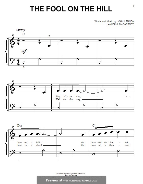 The Fool on the Hill (The Beatles): For piano by John Lennon, Paul McCartney