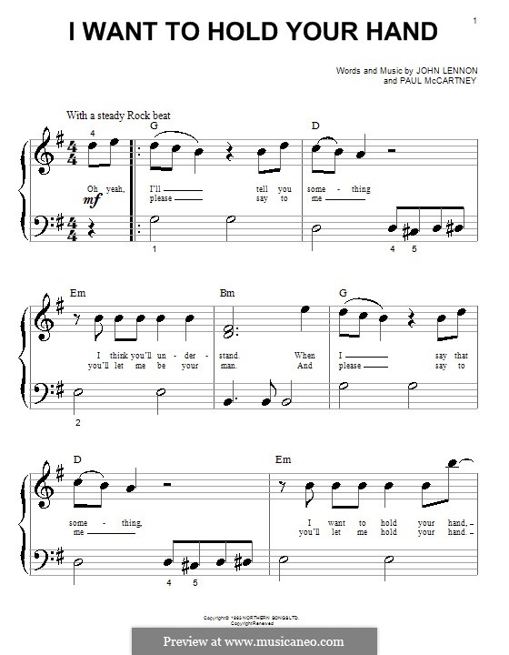 I Want to Hold Your Hand (The Beatles): For piano by John Lennon, Paul McCartney