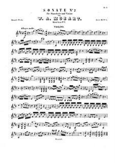 Sonata for Violin and Piano in D Major, K.7: Score, solo part by Wolfgang Amadeus Mozart
