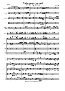Concerto No.2 in D minor, RV 244: Score, parts by Antonio Vivaldi
