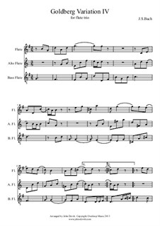Goldberg Variations, BWV 988: Arrangement for flute trio – score, parts by Johann Sebastian Bach