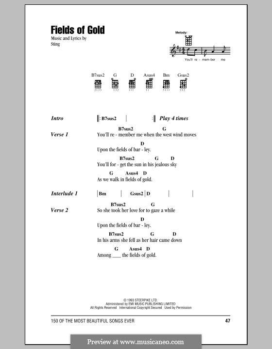 Fields of Gold by Sting sheet music on MusicaNeo