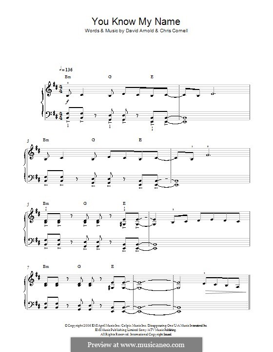 You Know My Name (theme from James Bond: Casino Royale) sheet music for  voice, piano or guitar