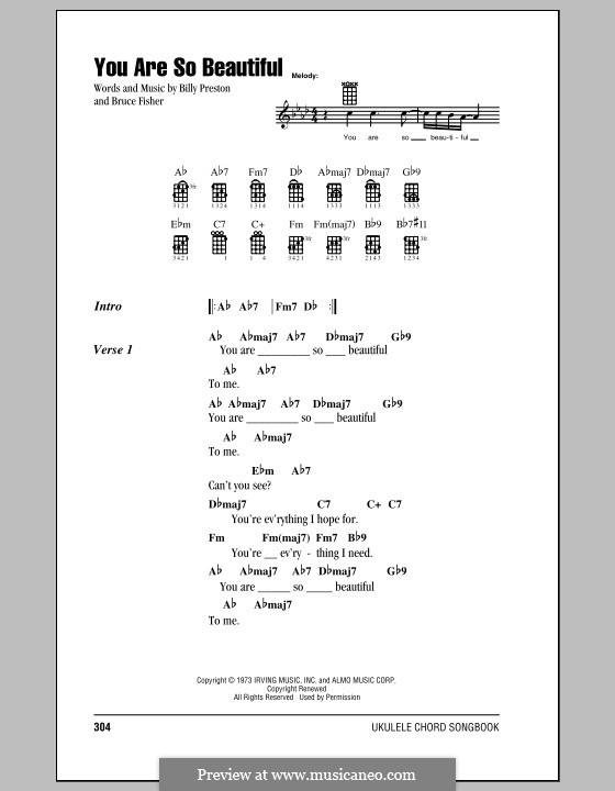 You Are So Beautiful (Joe Cocker): For ukulele by Billy Preston, Bruce Fisher