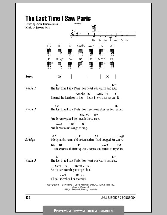 The Last Time I Saw Paris: For ukulele by Jerome Kern