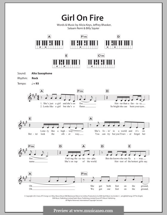 Girl on Fire: For keyboard by Alicia Keys, Jeff Bhasker, Salaam Remi, Billy Squier