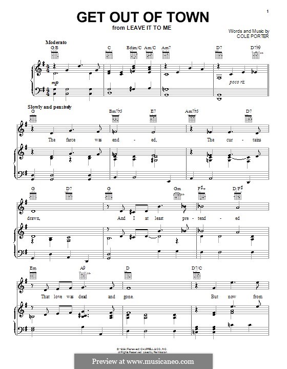 Get Out of Town: For voice and piano (or guitar) by Cole Porter