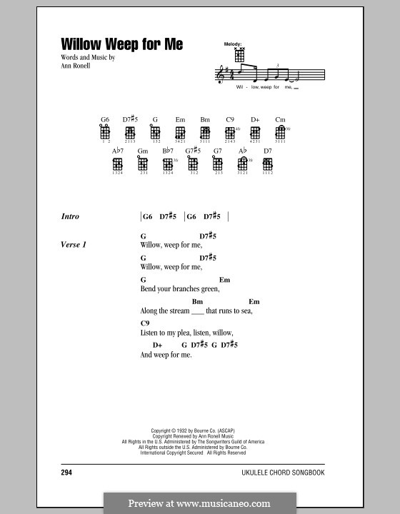 Willow Weep for Me (Chad & Jeremy): For ukulele by Ann Ronell