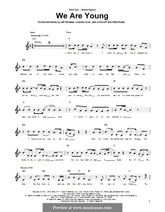 We Are Young: For bass guitar with tab by Jeff Bhasker, Jack Antonoff, Andrew Dost, Nathaniel Ruess