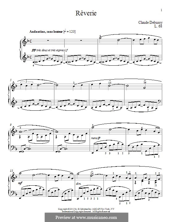 Rêverie, L.68: For piano by Claude Debussy