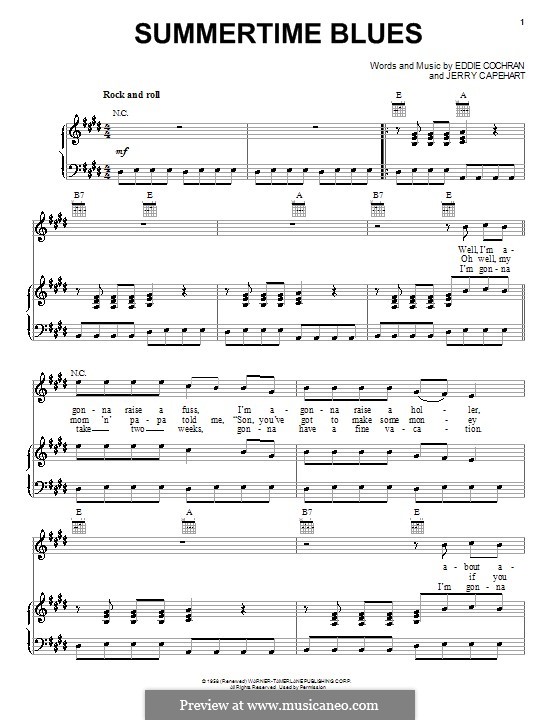 Summertime Blues: For voice and piano (or guitar) by Jerry Capehart