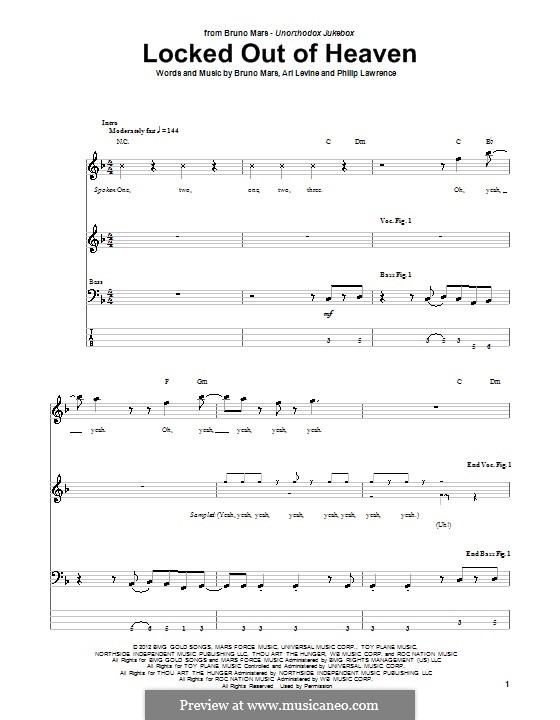 Locked Out of Heaven: For bass guitar with tab by Ari Levine, Bruno Mars, Philip Lawrence