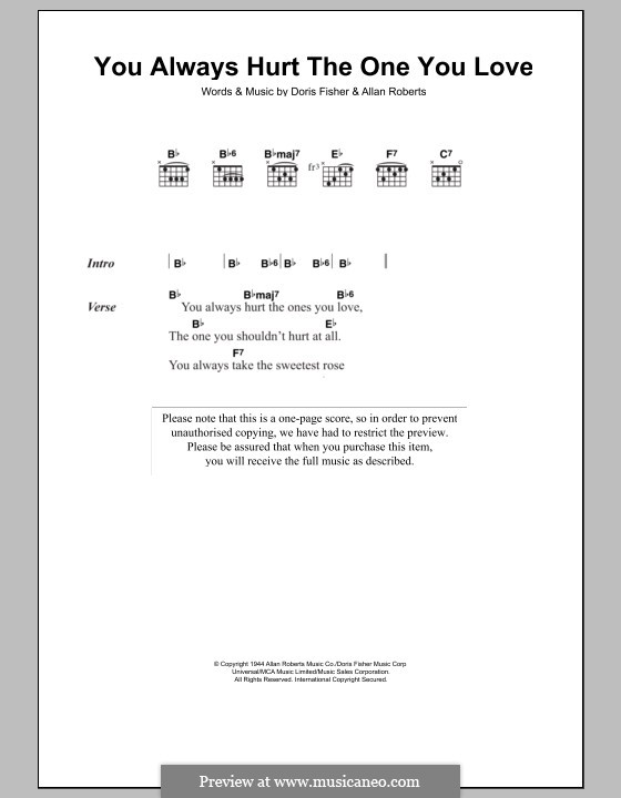 You Always Hurt the One You Love (The Mills Brothers): Lyrics and chords by Allan Roberts, Doris Fisher