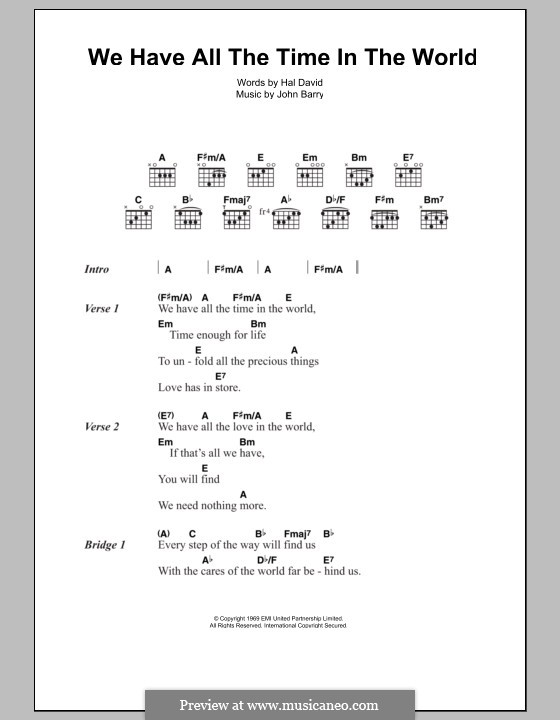 We Have All the Time in the World: Lyrics and chords by John Barry