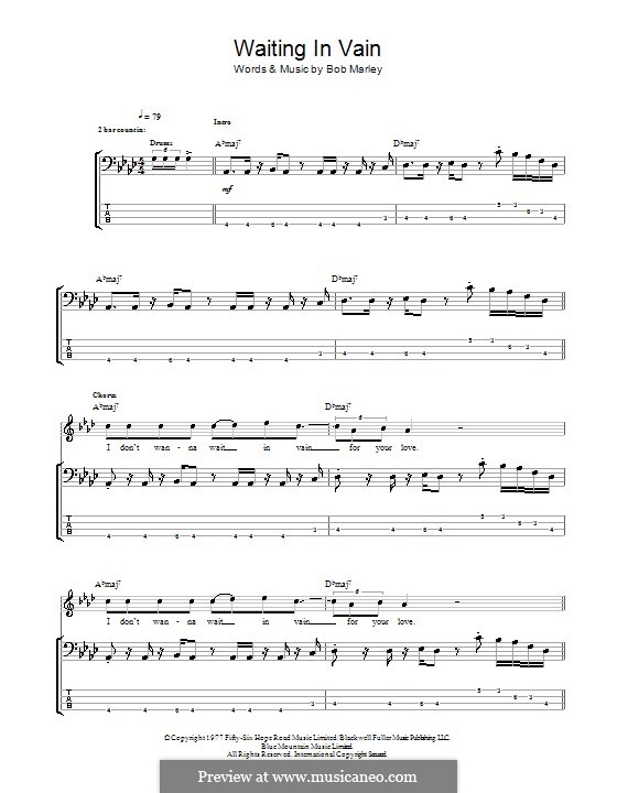Waiting in Vain: For bass guitar with tab by Bob Marley