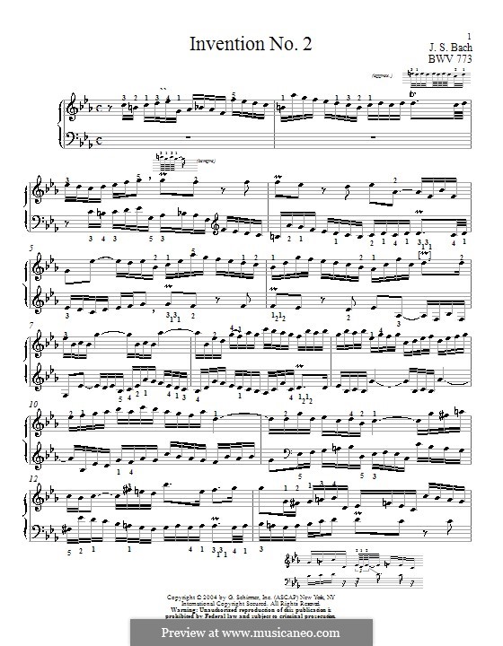 No.2 in C Minor, BWV 773: For piano by Johann Sebastian Bach