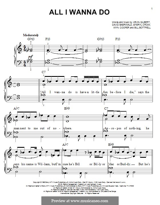 All I Wanna Do: For piano by Bill Bottrell, David Baerwald, Kevin Gilbert, Sheryl Crow, Wyn Cooper