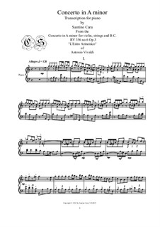 Concerto for Violin and Strings No.6 in A Minor, RV 356: Transcription for piano by Antonio Vivaldi