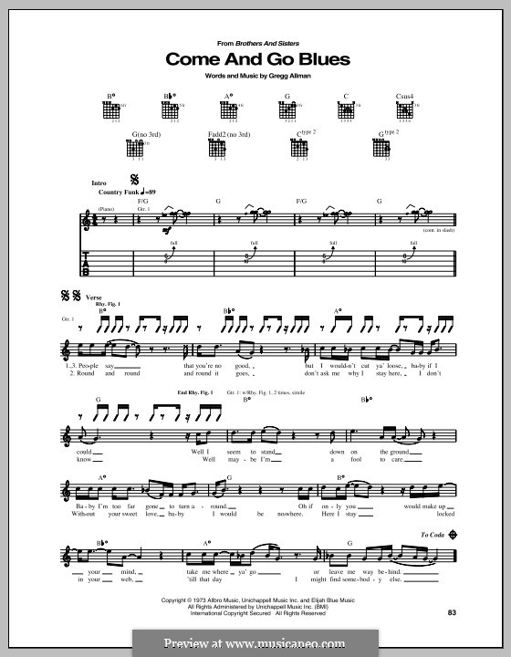 Come and Go Blues (The Allman Brothers Band): For guitar with tab by Gregg Allman