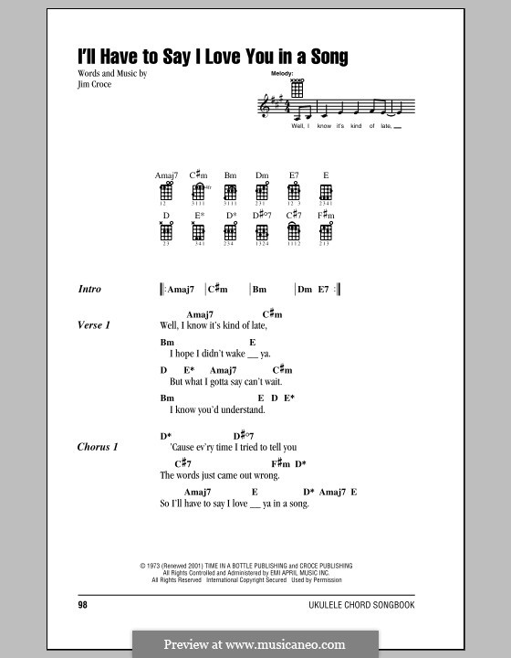 I'll Have to Say I Love You in a Song: For ukulele by Jim Croce