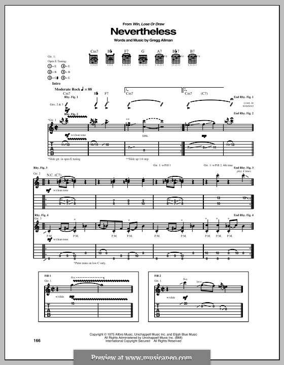 Nevertheless: For guitar with tab by Gregg Allman