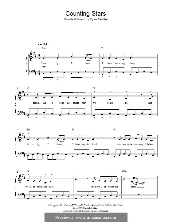 Counting Stars (One Republic): For piano by Ryan B Tedder