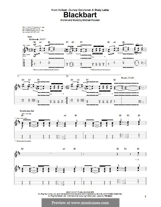 Blackbart (Volbeat): For guitar with tab by Michael Poulsen
