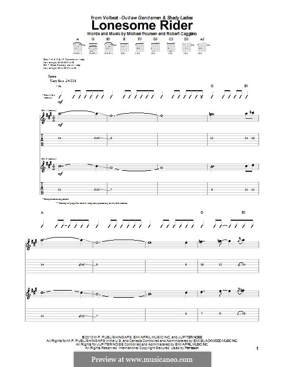 Lonesome Rider (Volbeat): For guitar with tab by Michael Poulsen, Robert Caggiano