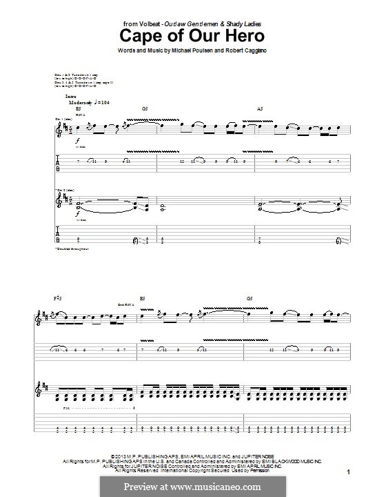 Cape of Our Hero (Volbeat): For guitar with tab by Michael Poulsen, Robert Caggiano