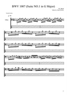 Suite for Cello No.1 in G Major, BWV 1007: Prelude. Version for guitar with tab by Johann Sebastian Bach