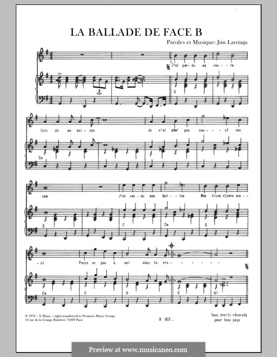 Ballade de Face B: For voice and piano by Jim Larriaga