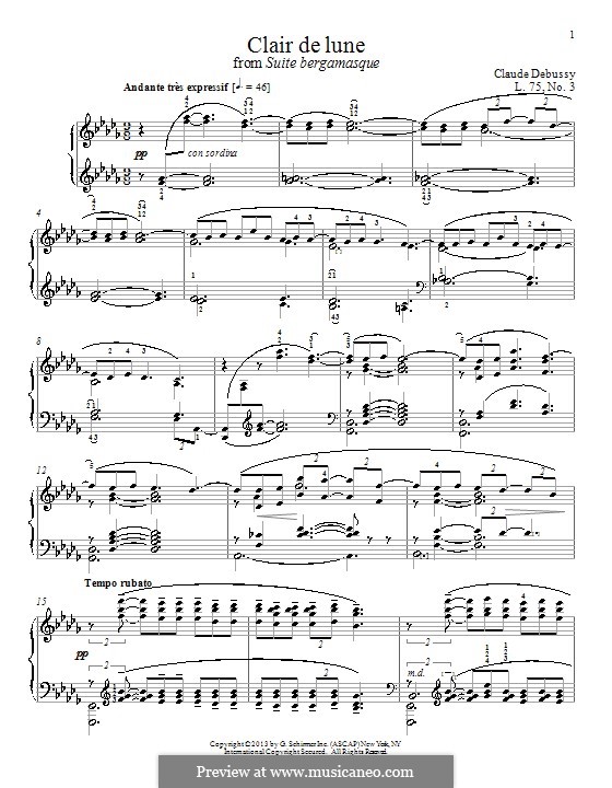 No.3 Clair de lune, for Piano: For a single performer by Claude Debussy