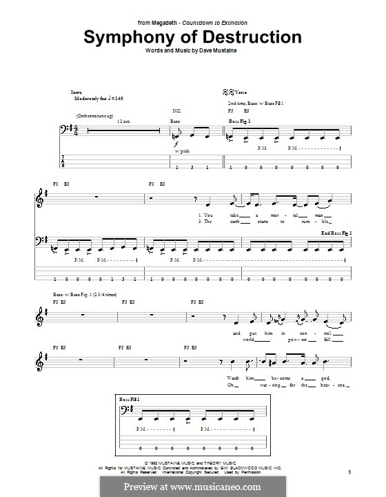 Symphony of Destruction (Megadeth): For bass guitar with tab by Dave Mustaine