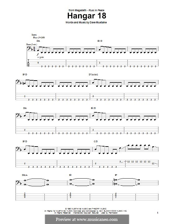 Hangar 18 (Megadeth): For bass guitar with tab by Dave Mustaine