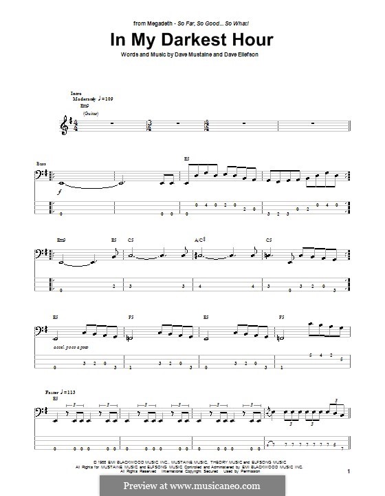 In My Darkest Hour (Megadeth): For bass guitar with tab by Dave Ellefson, Dave Mustaine