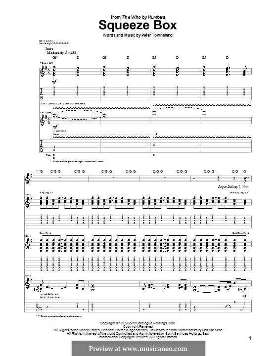 Squeeze Box (The Who): For guitar with tab by Peter Townshend