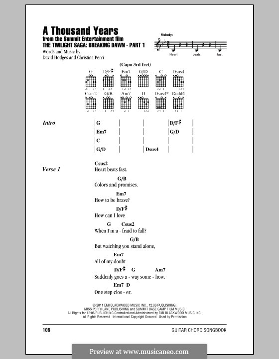 A Thousand Years: Lyrics and chords by Christina Perri, David Hodges