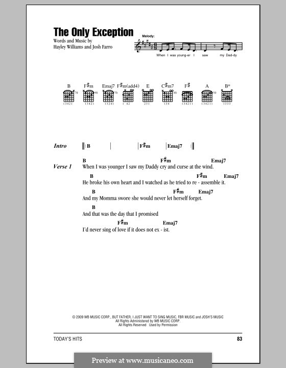 The Only Exception: Lyrics and chords by Joshua Farro