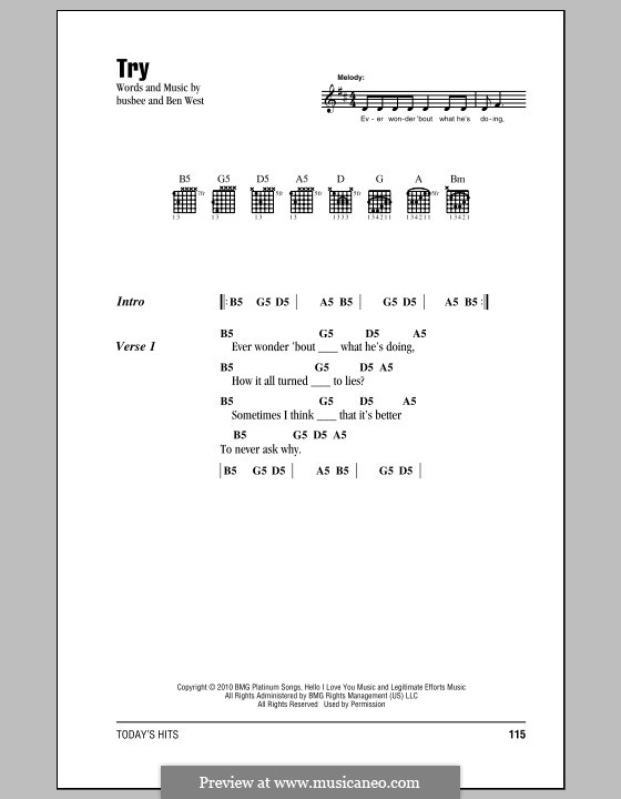 Try (Pink): Lyrics and chords by Busbee, Ben West