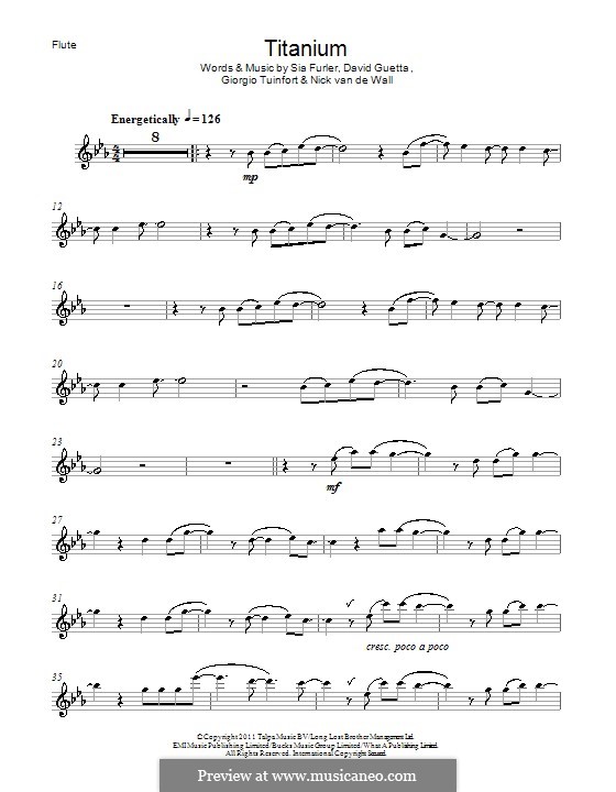 Titanium: For flute by David Guetta, Giorgio Tuinfort, Nick van de Wall, Sia Furler