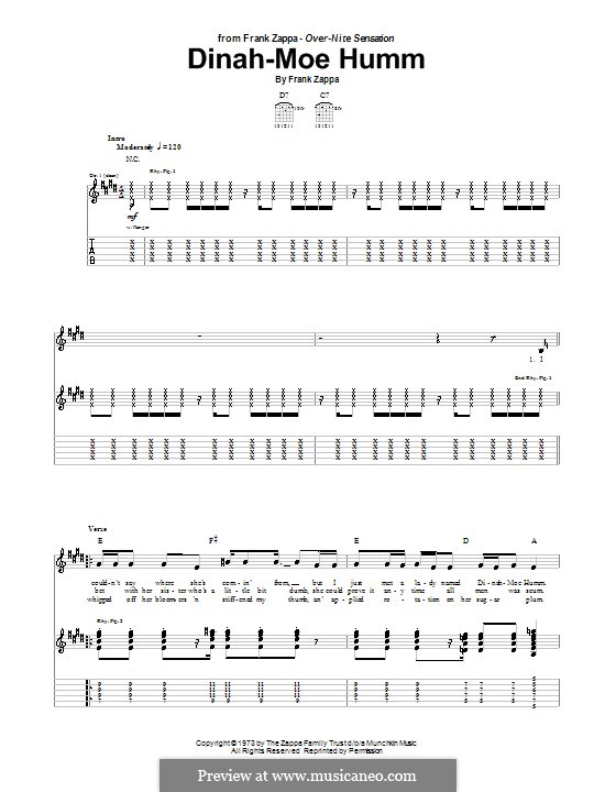 Dinah-Moe Humm: For guitar with tab by Frank Zappa